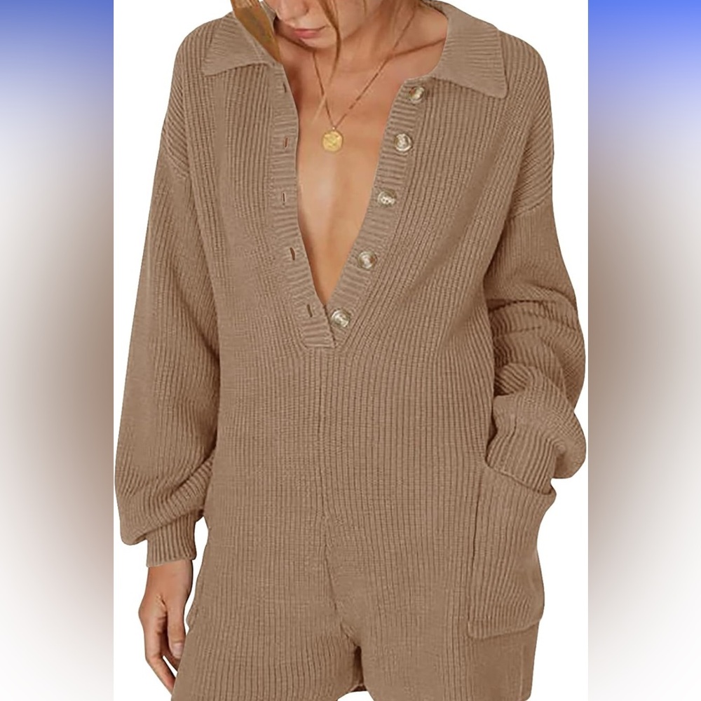 Brown Button-Up Jumpsuit